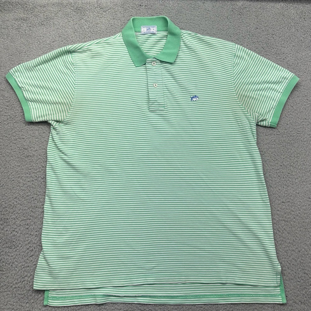 Southern Tide The Skipjack Mens Large Green Striped Polo Collared Golf Shirt - Picture 8 of 15